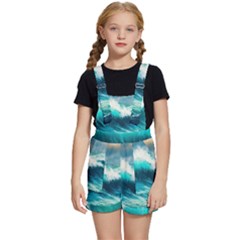 Ai Generated Waves Ocean Sea Tsunami Nautical Painting Kids  Short Overalls