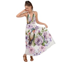 Hummingbird In Floral Heart Backless Maxi Beach Dress by augustinet