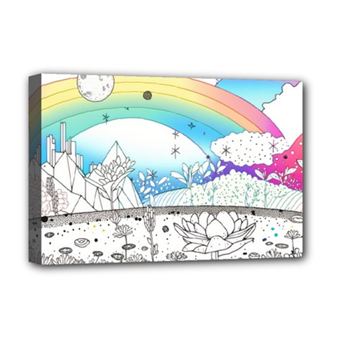 Rainbow Fun Cute Minimal Doodle Drawing Arts Deluxe Canvas 18  X 12  (stretched) by Ravend