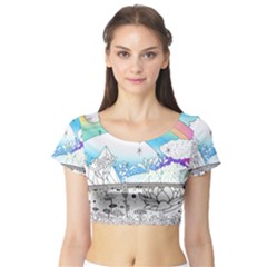 Rainbow Fun Cute Minimal Doodle Drawing Arts Short Sleeve Crop Top by Ravend