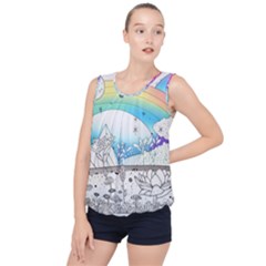 Rainbow Fun Cute Minimal Doodle Drawing Arts Bubble Hem Chiffon Tank Top by Ravend