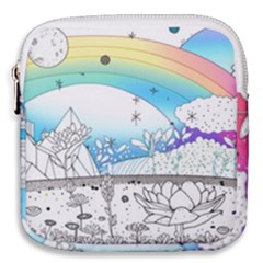 Rainbow Fun Cute Minimal Doodle Drawing Arts Mini Square Pouch by Ravend