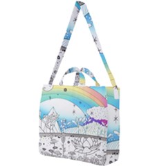 Rainbow Fun Cute Minimal Doodle Drawing Arts Square Shoulder Tote Bag by Ravend