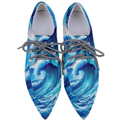 Tsunami Tidal Wave Ocean Waves Sea Nature Water Blue Painting Pointed Oxford Shoes by Ravend