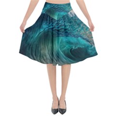 Tsunami Waves Ocean Sea Water Rough Seas 2 Flared Midi Skirt