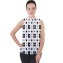 Polka Dot  Svg Mock Neck Chiffon Sleeveless Top View1