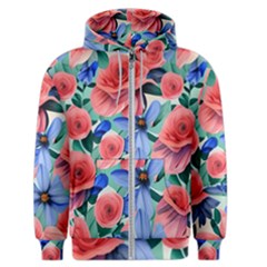 Classy Watercolor Flowers Men s Zipper Hoodie by GardenOfOphir