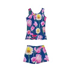 Botanical Flowers Pattern Kids  Boyleg Swimsuit