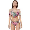 Nature-inspired Flowers Ruffle Edge Tie Up Bikini Set	 View1