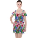 Exotic Tropical Flowers Ruffle Cut Out Chiffon Playsuit View1