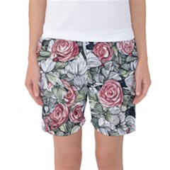 Retro Topical Botanical Flowers Women s Basketball Shorts