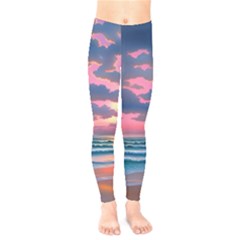 Sunset Over The Beach Kids  Leggings by GardenOfOphir