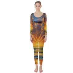 Waves At Sunset Long Sleeve Catsuit by GardenOfOphir