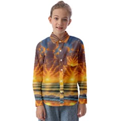 Waves At Sunset Kids  Long Sleeve Shirt by GardenOfOphir