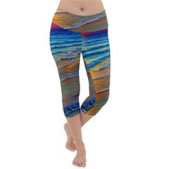 Modern Sunset Over The Ocean Lightweight Velour Capri Yoga Leggings by GardenOfOphir