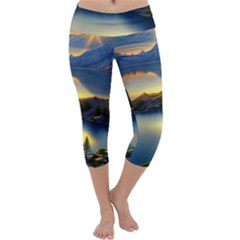 Crimson Sunset Capri Yoga Leggings by GardenOfOphir