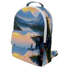 Somber Lake Sunset Flap Pocket Backpack (small) by GardenOfOphir