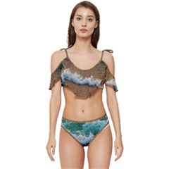 Abstract Waves Summertime On The Sea Ruffle Edge Tie Up Bikini Set	