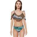 Abstract Waves Summertime On The Sea Ruffle Edge Tie Up Bikini Set	 View1