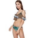 Abstract Waves Summertime On The Sea Ruffle Edge Tie Up Bikini Set	 View2