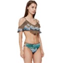 Abstract Waves Summertime On The Sea Ruffle Edge Tie Up Bikini Set	 View3