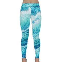 Blue Ocean Wave Watercolor Ii Classic Yoga Leggings by GardenOfOphir