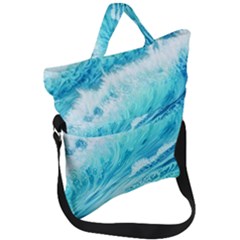 Blue Ocean Wave Watercolor Ii Fold Over Handle Tote Bag by GardenOfOphir