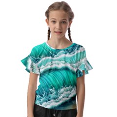 Ocean Waves Design In Pastel Colors Kids  Cut Out Flutter Sleeves by GardenOfOphir