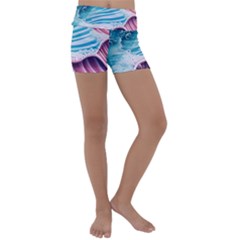 Pink Wave Crashing On The Shore Kids  Lightweight Velour Yoga Shorts by GardenOfOphir