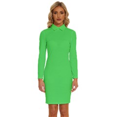 Stoplight Go Green	 - 	long Sleeve Shirt Collar Bodycon Dress