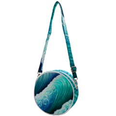 Abstract Waves In Blue And Green Crossbody Circle Bag by GardenOfOphir