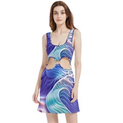 Majestic Ocean Waves Velour Cutout Dress