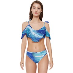 Water Waves Ruffle Edge Tie Up Bikini Set	 by GardenOfOphir