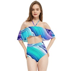 Ocean Waves In Pastel Tones Halter Flowy Bikini Set 