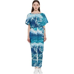 Abstract Blue Ocean Waves Iii Batwing Lightweight Chiffon Jumpsuit by GardenOfOphir