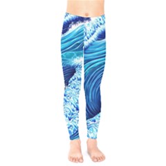 Simple Blue Ocean Wave Kids  Leggings by GardenOfOphir