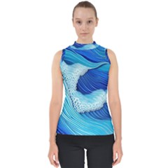 Waves Blue Ocean Mock Neck Shell Top