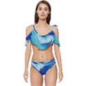 Waves Blue Ocean Ruffle Edge Tie Up Bikini Set	 View1