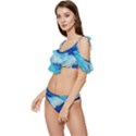 Waves Blue Ocean Ruffle Edge Tie Up Bikini Set	 View2