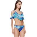 Waves Blue Ocean Ruffle Edge Tie Up Bikini Set	 View3