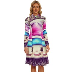 Magic Mushrooms For Conjuring Long Sleeve Shirt Collar A-line Dress