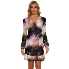 Firework Long Sleeve Waist Tie Ruffle Velvet Dress