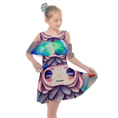 Conjuration Mushrooms Kids  Shoulder Cutout Chiffon Dress