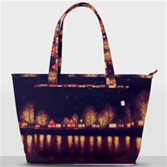 Night Houses River Bokeh Leaves Landscape Nature Back Pocket Shoulder Bag  by Ravend