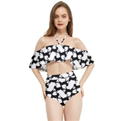 Playful Pups Black And White Pattern Halter Flowy Bikini Set 