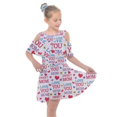 Love Mom Happy Mothers Day I Love Mom Graphic Kids  Shoulder Cutout Chiffon Dress by Ravend