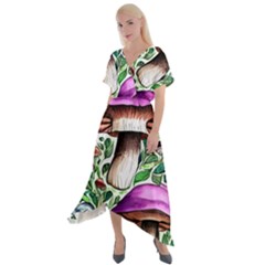 Magician s Conjuration Mushroom Cross Front Sharkbite Hem Maxi Dress