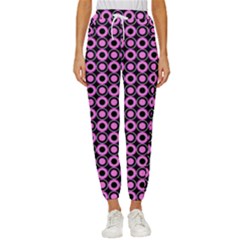 Pink Donuts Pink Filling On Black Cropped Drawstring Pants by Mazipoodles