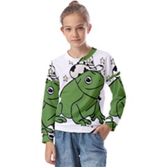 Frog With A Cowboy Hat Kids  Long Sleeve Tee With Frill 