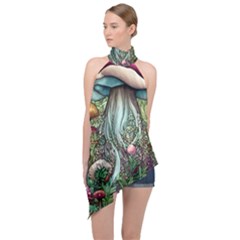 Craft Mushroom Halter Asymmetric Satin Top by GardenOfOphir